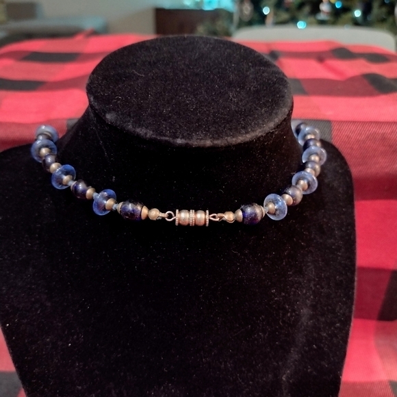 VINTAGE Balbi Murano Blown Glass Lapis Lazuli Beaded Necklace Set - Picture 7 of 8